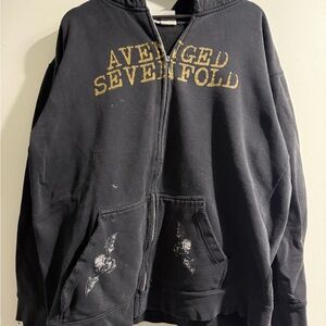 Vintage Avenged Sevenfold Black Zip-Up Graphic Hoodie